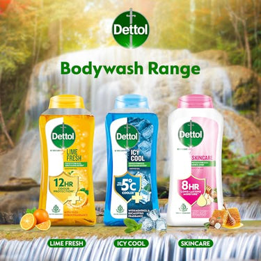 Dettol Body Wash and Shower Gel for Women and Men,Lime fresh, Refresh - 250ml | Soap-Free Bodywash | 12h Odour Protection